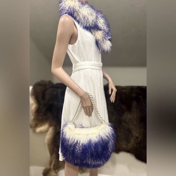 Genuine Mongolian Lamb Fur Handmade Half Moon Hobo Bag/Shoulder Bag/Crossbody - Picture 15 of 17